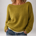 Brienne Grobstrickpullover mit U-Boot-Ausschnitt in Chartreuse-Grün