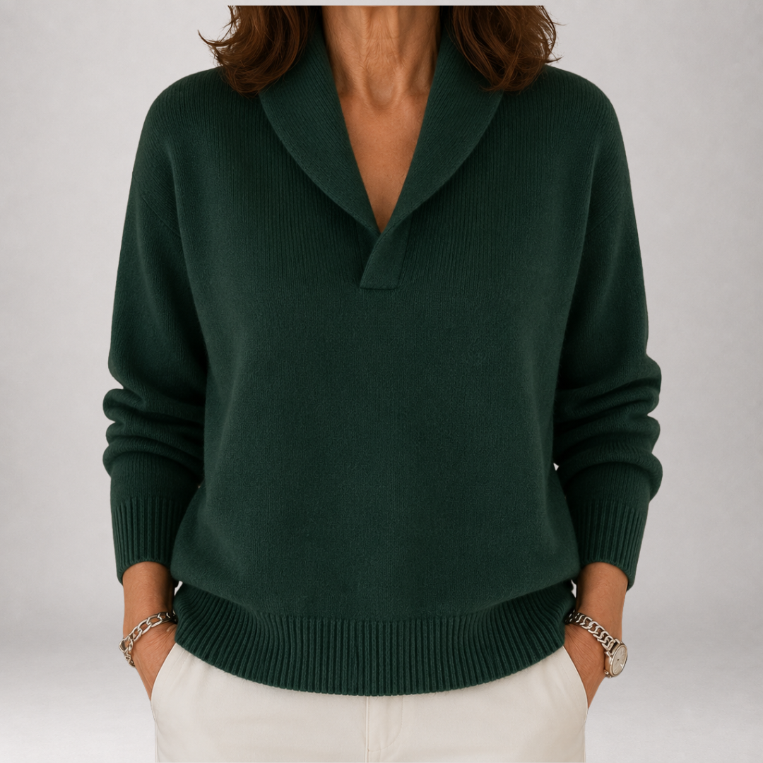 Genevra Strickpullover mit Schalkragen in Waldgrün