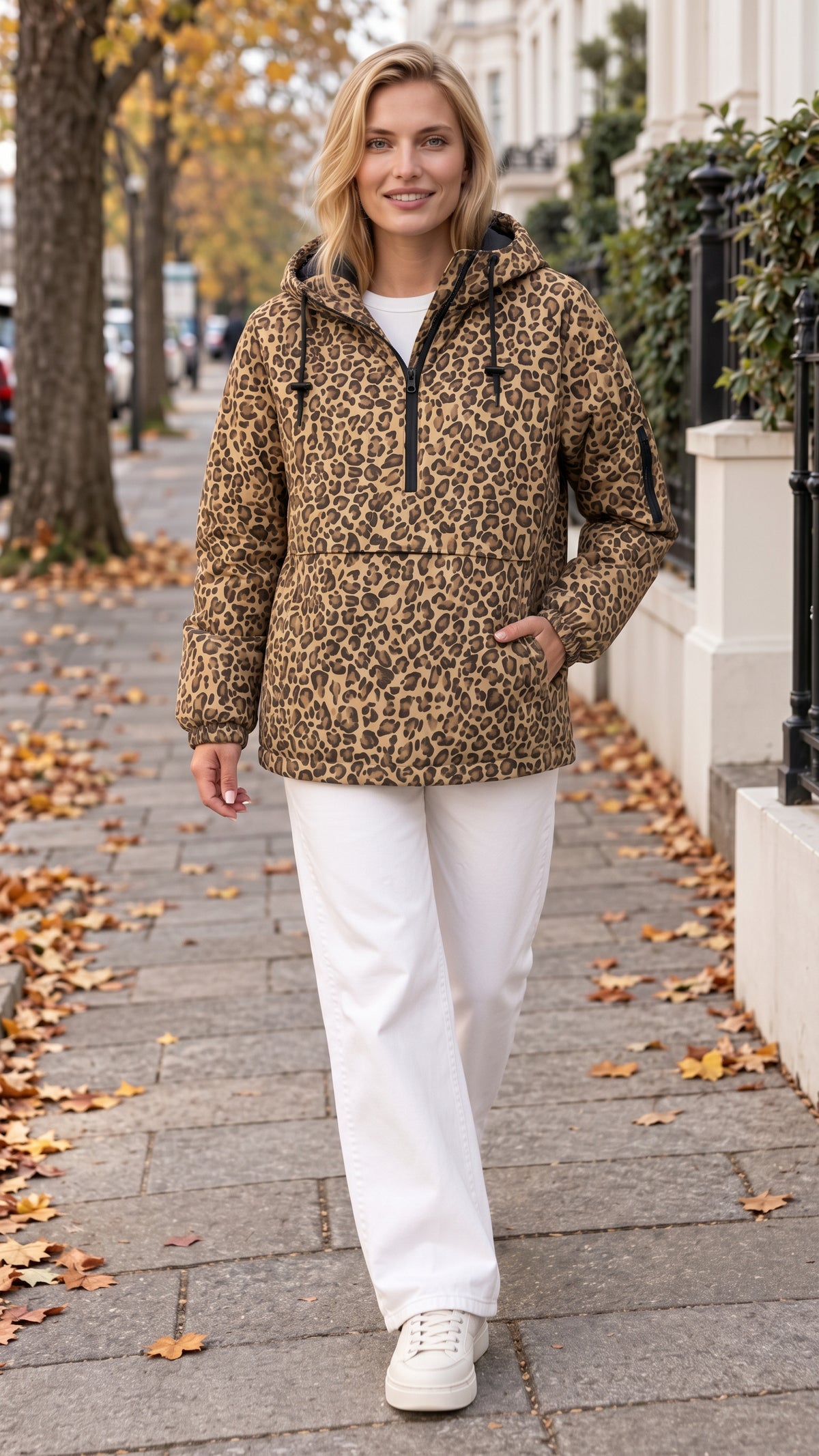 Leo-Urban – Sudadera con capucha, estampado de leopardo y bolsillo canguro