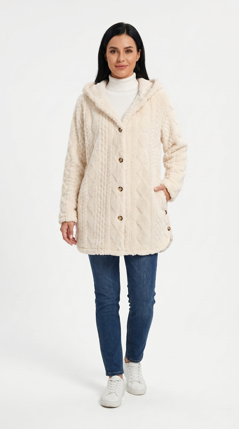 Lotta – Abrigo de punto y tejido polar con capucha