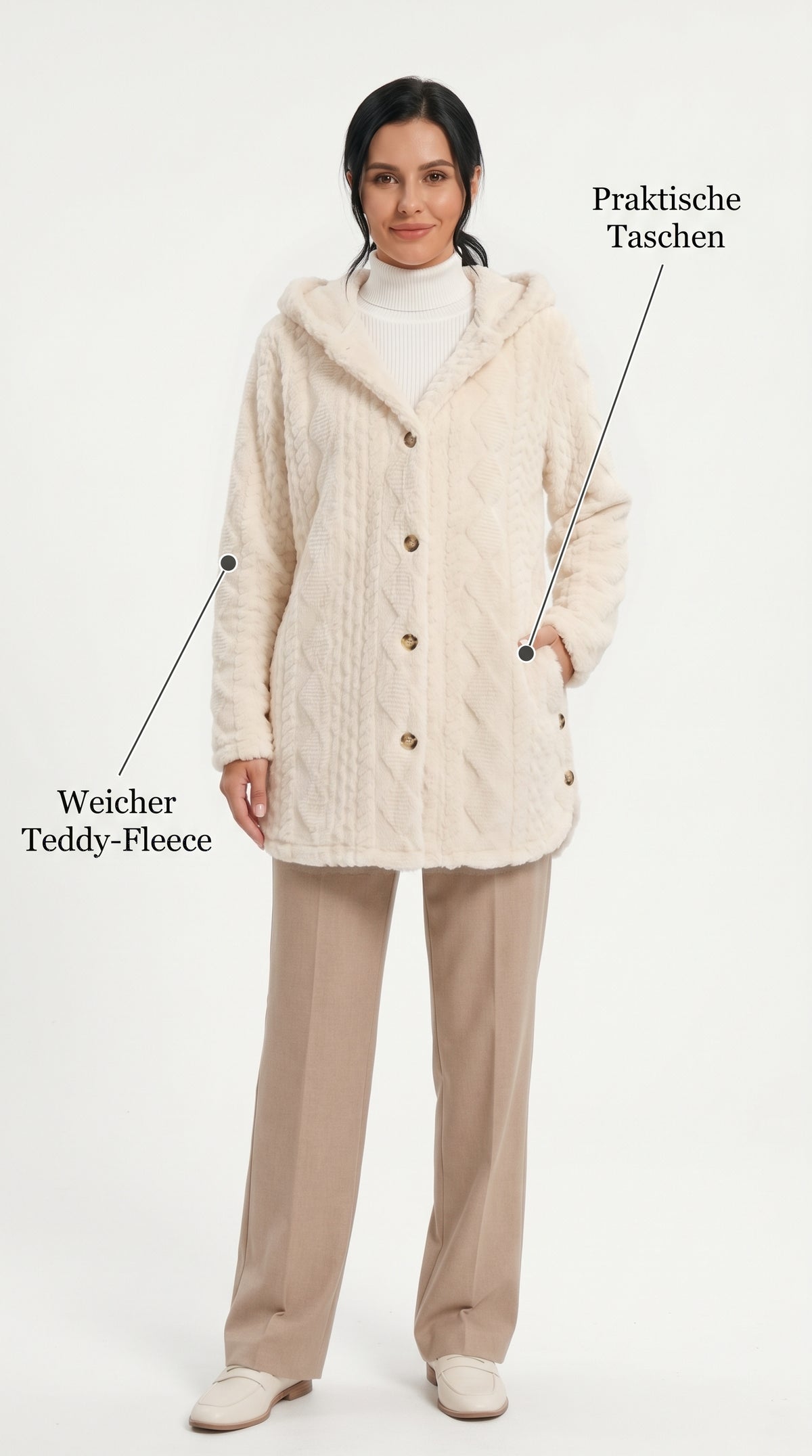 Lotta – Abrigo de punto y tejido polar con capucha