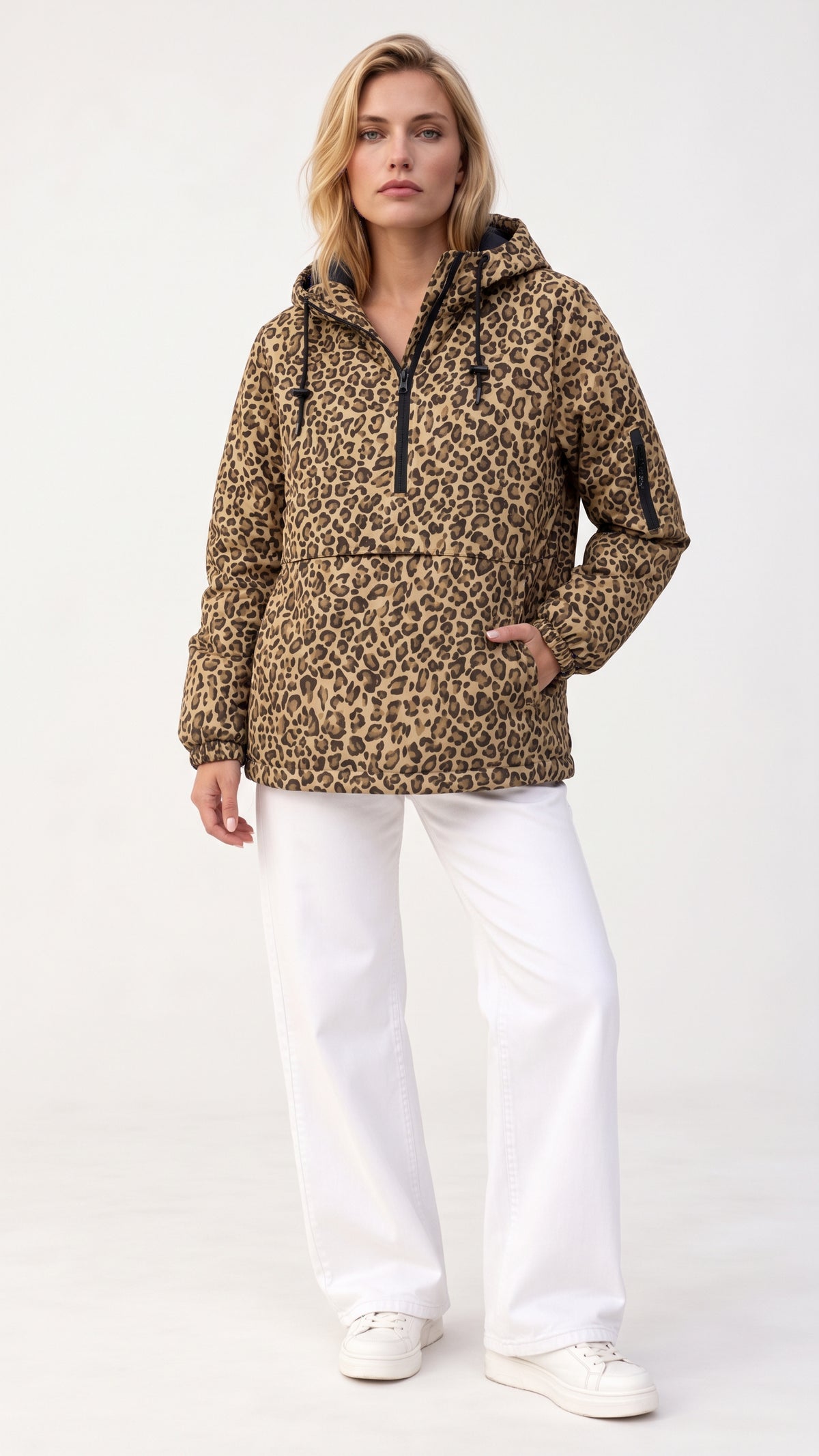 Leo-Urban – Sudadera con capucha, estampado de leopardo y bolsillo canguro