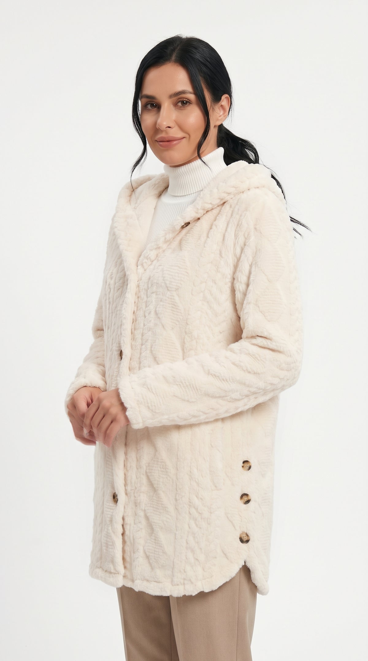 Lotta – Abrigo de punto y tejido polar con capucha