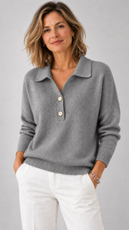 Adaline – Suéter con cuello polo en beige avena