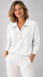 Adaline – Suéter con cuello polo en beige avena