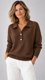 Adaline – Suéter con cuello polo en beige avena