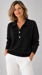 Adaline – Suéter con cuello polo en beige avena