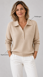 Adaline Polo-Strickpullover in Haferbeige – Passform und Kragen