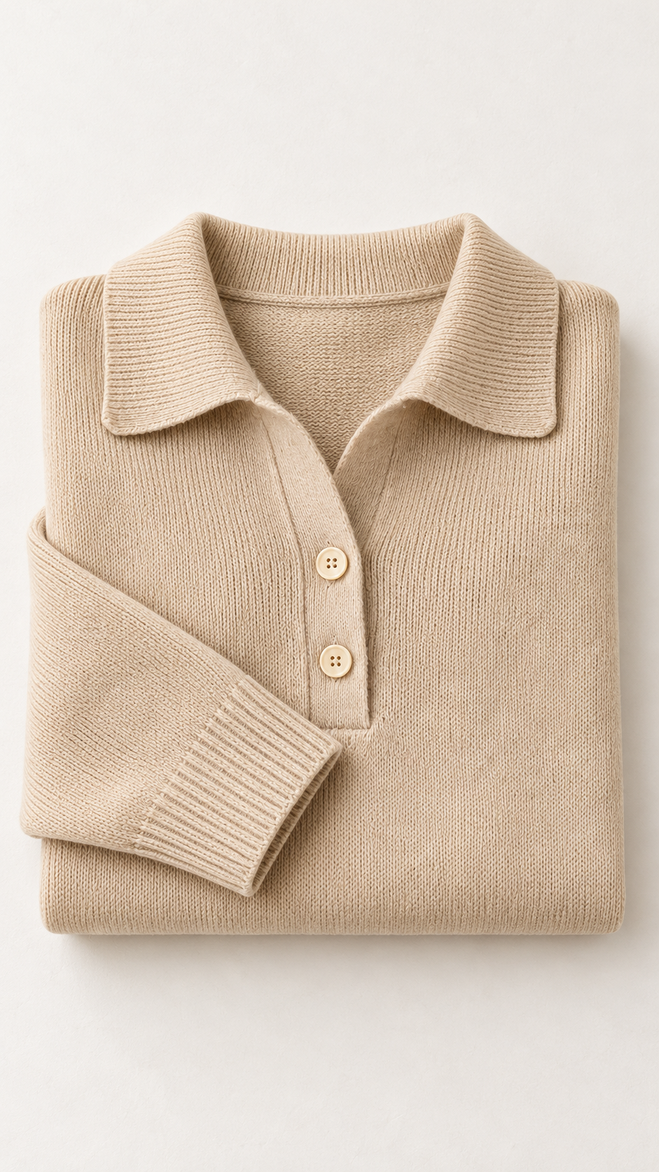 Adaline Polo-Strickpullover in Haferbeige – Verarbeitung