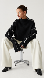 Alma – Damen-Oversizepullover mit Piqué-Details – Produktansicht