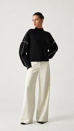 Alma – Damen-Oversizepullover mit Piqué-Details – Produktansicht