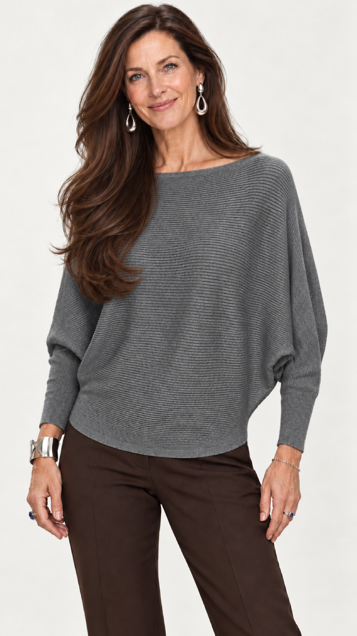 Strickpullover mit U-Boot-Ausschnitt – Grau – Vorderansicht