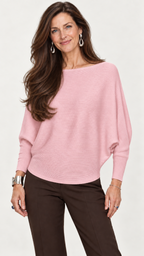 Strickpullover mit U-Boot-Ausschnitt – Rosa – Vorderansicht