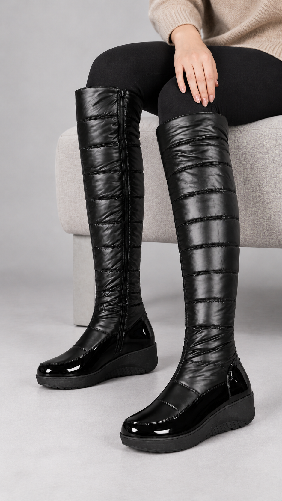 Bootara – Schwarze Winterstiefel getragen
