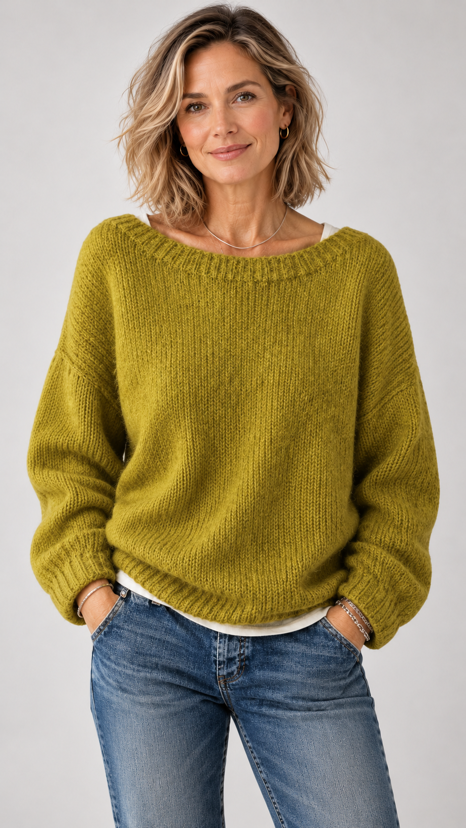 Brienne – Grobstrickpullover in Chartreuse-Grün, Vorderansicht