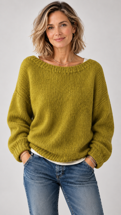 Brienne – Grobstrickpullover in Chartreuse-Grün, Vorderansicht