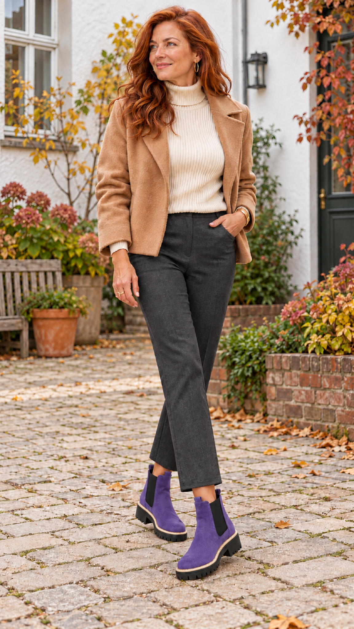 Chelsea-Stiefeletten – Lila – Outfitansicht