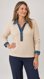 Clarisse Rippstrick-Polo in Creme – Studioansicht