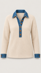Clarisse Rippstrick-Polo in Creme – Produktansicht