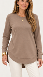 Sweatshirt mit geschwungenem Saum – Braun – Bild 4