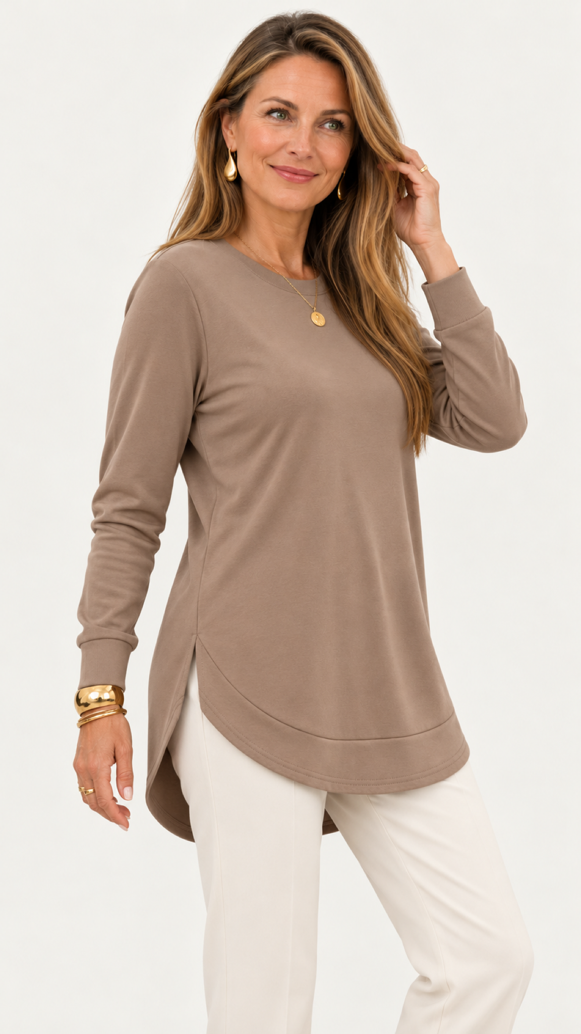 Sweatshirt mit geschwungenem Saum – Braun – Bild 5