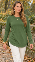 Sweatshirt mit geschwungenem Saum – Dunkelgrün – Alltagslook