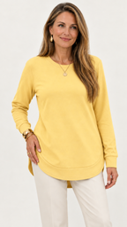 Sweatshirt mit geschwungenem Saum – Gelb – Vorderansicht