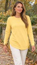 Sweatshirt mit geschwungenem Saum – Gelb – Alltagslook