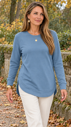 Sweatshirt mit geschwungenem Saum – Hellblau – Alltagslook