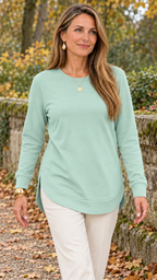 Sweatshirt mit geschwungenem Saum – Hellgrün – Alltagslook