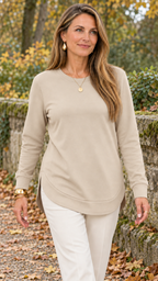 Sweatshirt mit geschwungenem Saum – Khaki – Alltagslook
