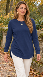 Sweatshirt mit geschwungenem Saum – Marineblau – Alltagslook