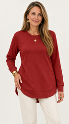 Sweatshirt mit geschwungenem Saum – Rot – Vorderansicht