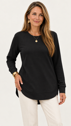 Sweatshirt mit geschwungenem Saum – Schwarz – Vorderansicht