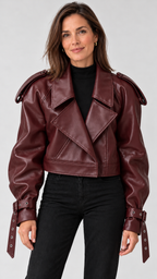Deena – Kunstlederjacke in Bordeaux, Vorderansicht