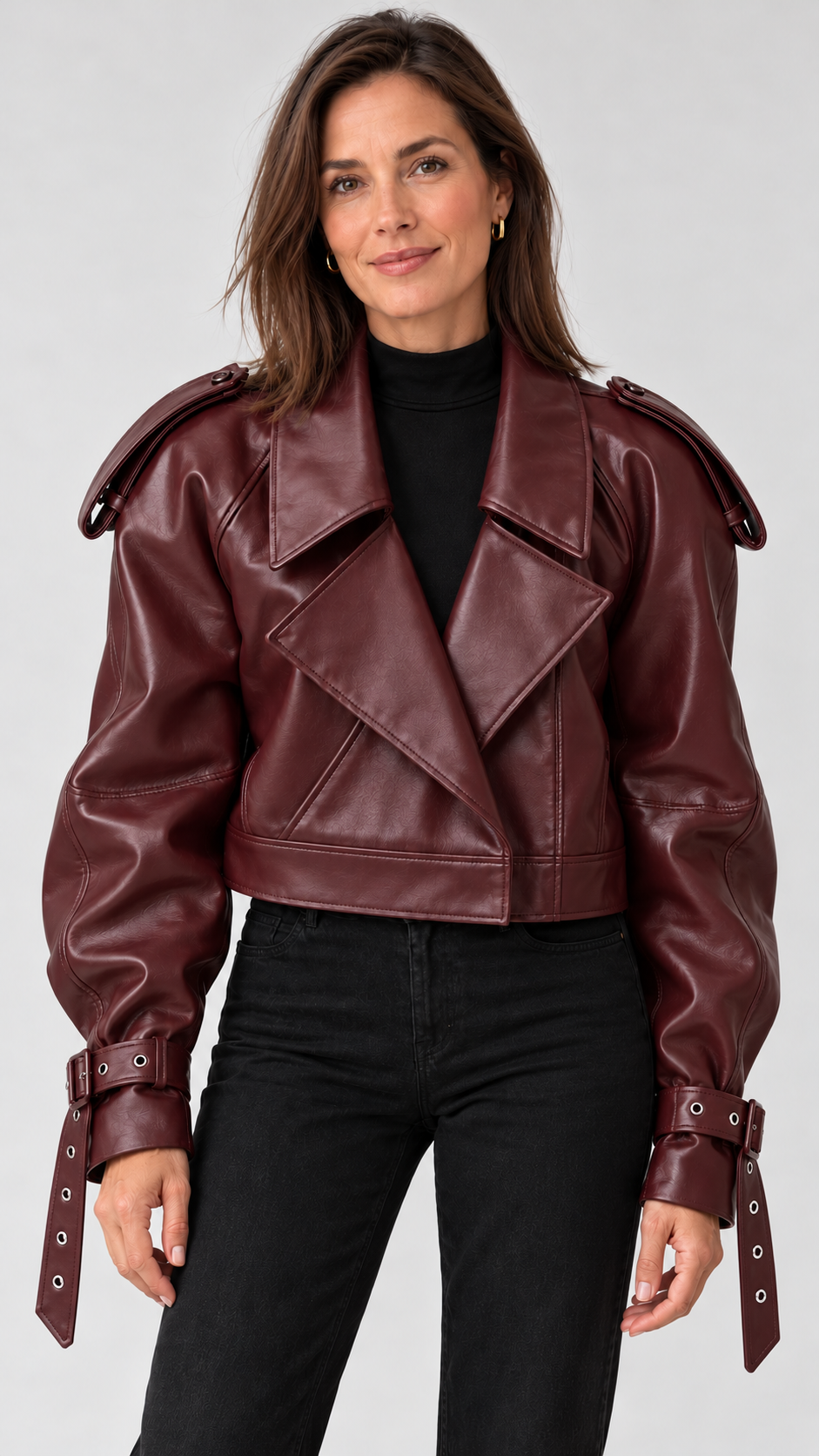 Deena – Kunstlederjacke in Bordeaux, Vorderansicht
