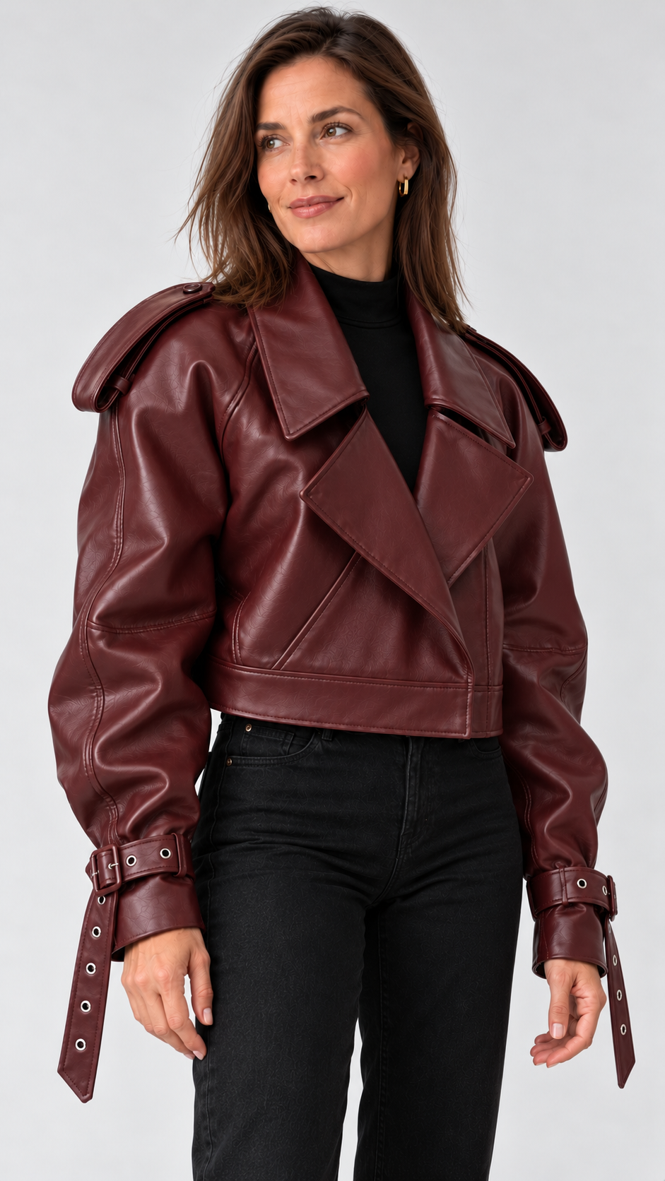 Deena – Kunstlederjacke in Bordeaux, Seitenansicht