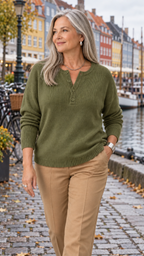 Faylinn Henley-Strickpullover in Olivgrün – Europa Lifestyle