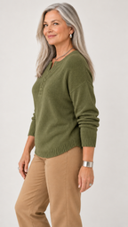 Faylinn Henley-Strickpullover in Olivgrün – Seitenansicht