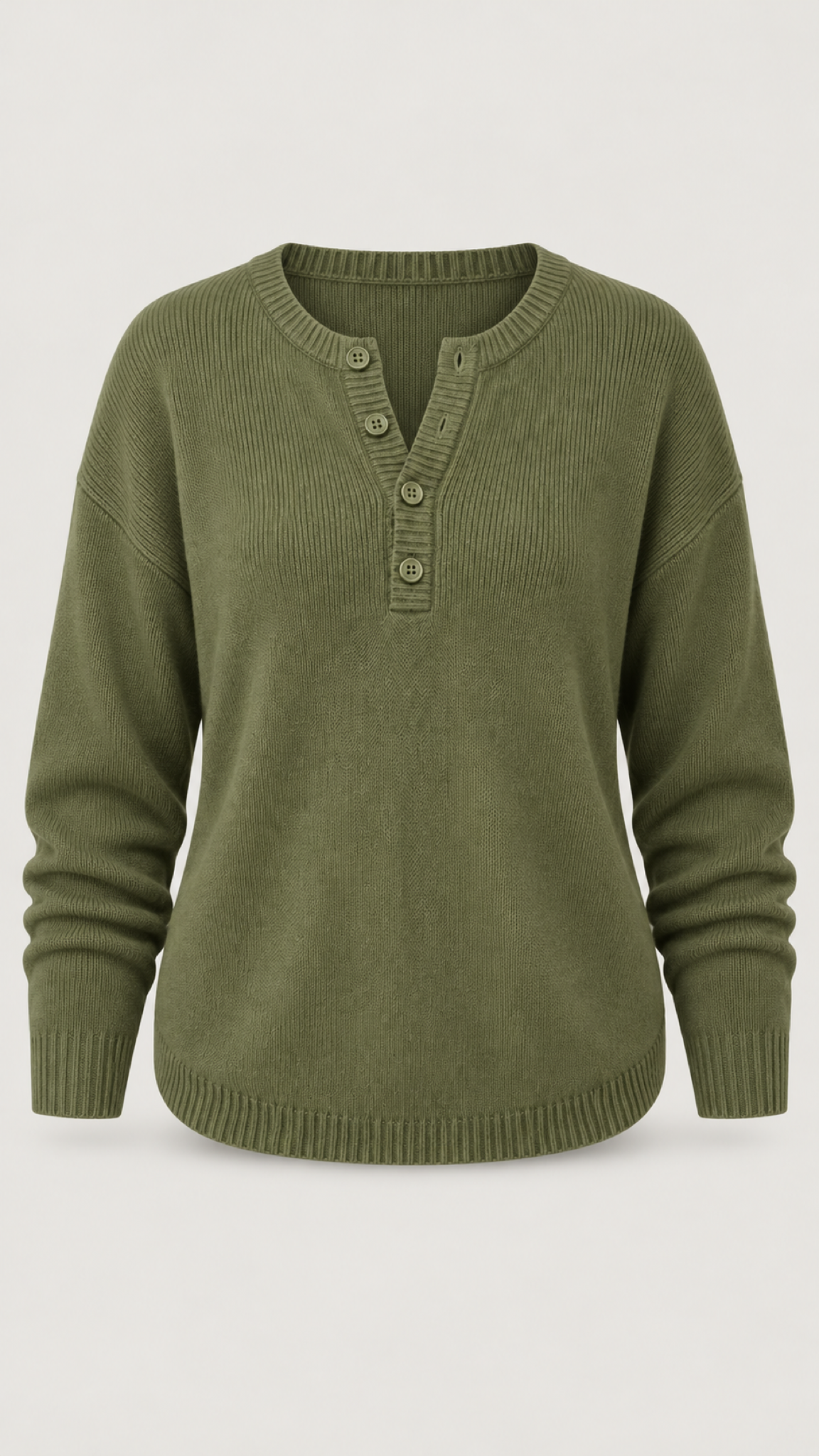 Faylinn Henley-Strickpullover in Olivgrün – Produktansicht