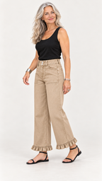 Khaki-Hose mit Rüschensaum – Ansicht 4