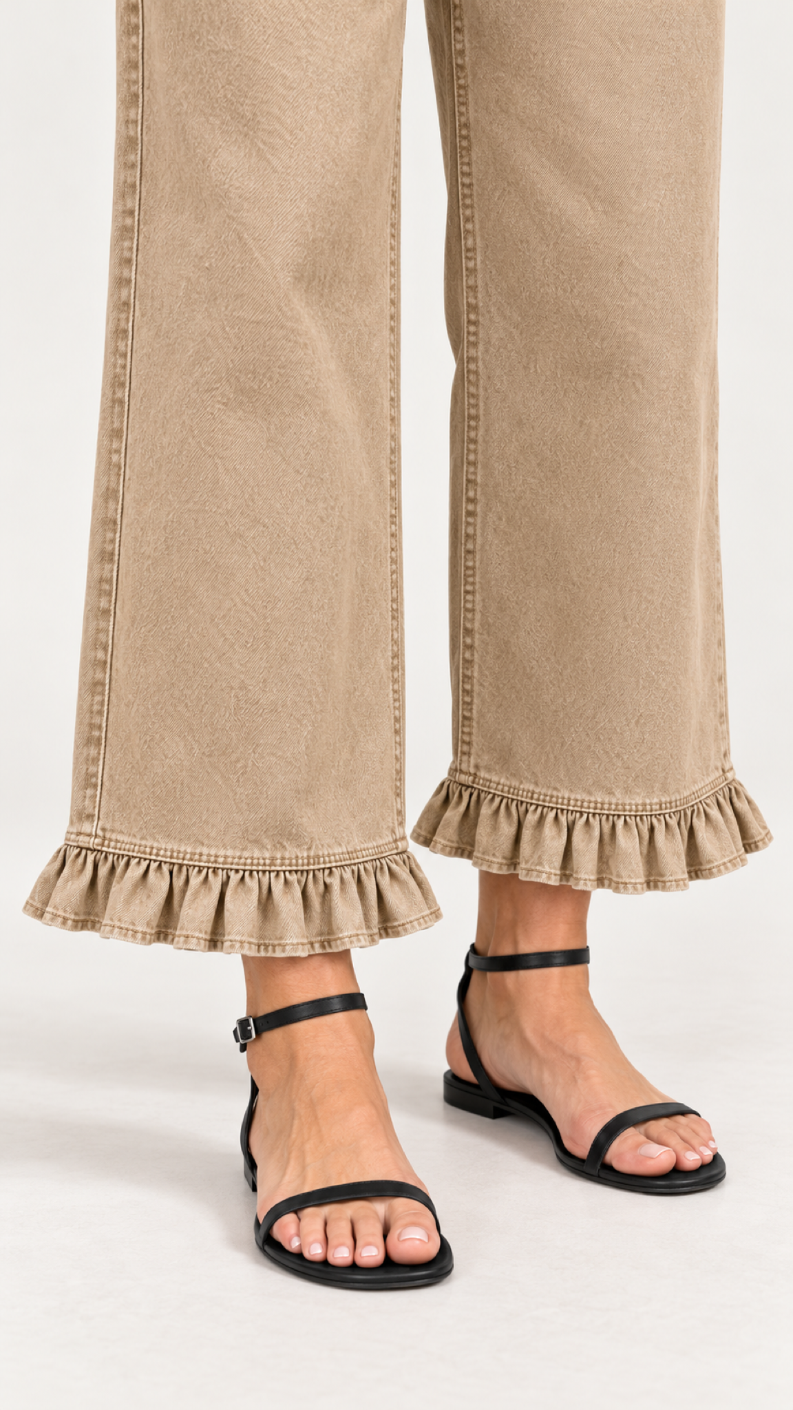 Khaki-Hose mit Rüschensaum – Ansicht 5
