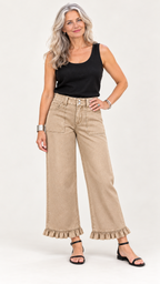 Khaki-Hose mit Rüschensaum – Ansicht 6