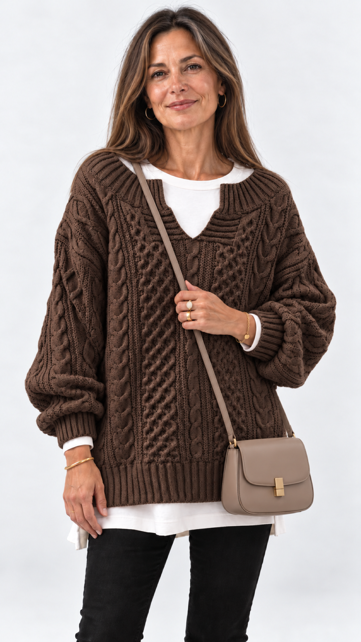 Stacy Oversize-Strickpullover – Braun – Ansicht 7