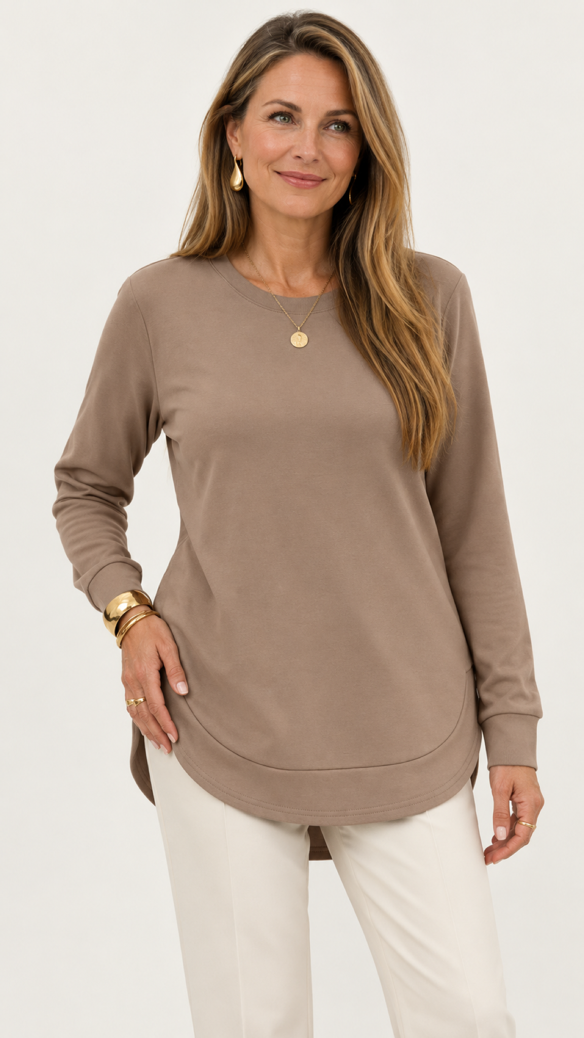 Sweatshirt mit geschwungenem Saum – Braun – Vorderansicht
