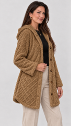 Damen Steppjacke mit Kapuze in Khaki – Seitenansicht