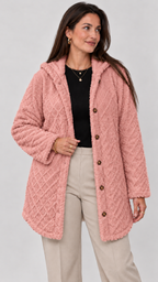 Damen Steppjacke mit Kapuze in Rosa – Studioansicht