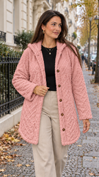 Damen Steppjacke mit Kapuze in Rosa – Berlin Lifestyle