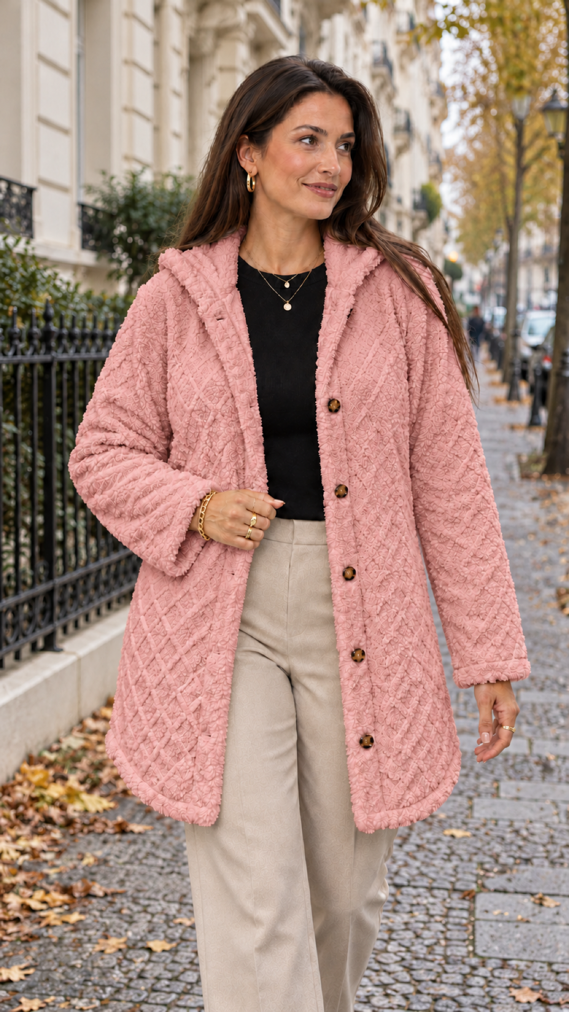 Damen Steppjacke mit Kapuze in Rosa – Berlin Lifestyle