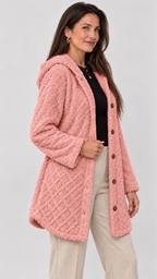 Damen Steppjacke mit Kapuze in Rosa – Seitenansicht